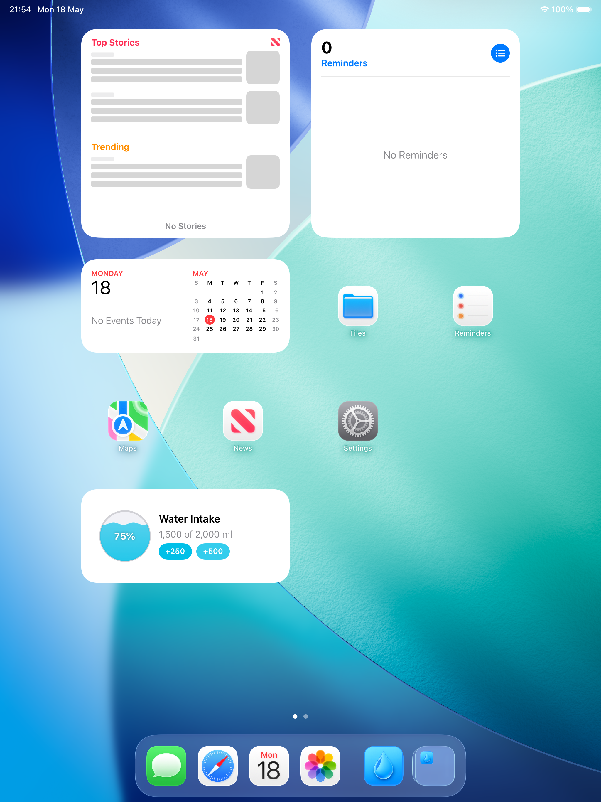 Water Tracker settings on iPad